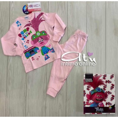 Pigiama Trolls bimba 3-7 anni rosa o rosa fuxia