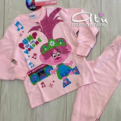 Pigiama Trolls bimba 3-7 anni rosa o rosa fuxia