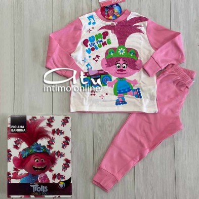 Pigiama Trolls bimba 3-7 anni rosa o rosa fuxia