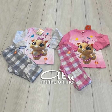 Pigiama Buffycats bimba 3-7 anni rosa o grigio melange - pigiami bambina