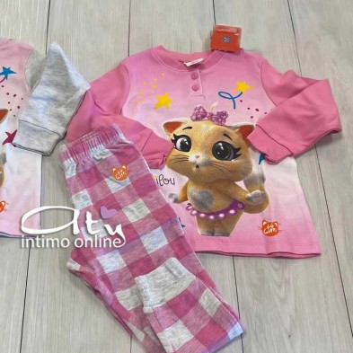 Pigiama Buffycats bimba 3-7 anni rosa o grigio melange - pigiami bambina