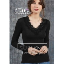 Maglia donna Sublyme costina The luxury cashmere ultra light V pizzo
