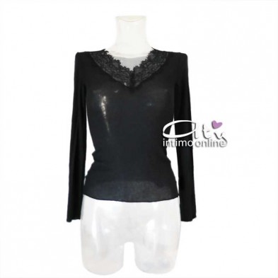 Maglia donna Sublyme costina The luxury cashmere ultra light V pizzo