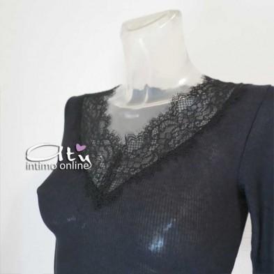Maglia donna Sublyme costina The luxury cashmere ultra light V pizzo