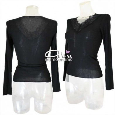 Maglia donna Sublyme costina The luxury cashmere ultra light V pizzo