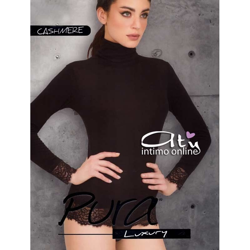 Maglia donna Pura Luxury cashmere polsi e bordo pizzo frastaglio