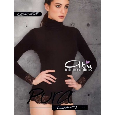 Maglia donna Pura Luxury cashmere polsi e bordo pizzo frastaglio