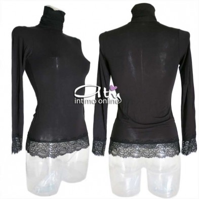 Maglia donna Pura Luxury cashmere polsi e bordo pizzo frastaglio