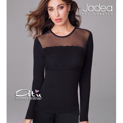 Jadea maglietta donna in cotone con inserto pizzo e tulle