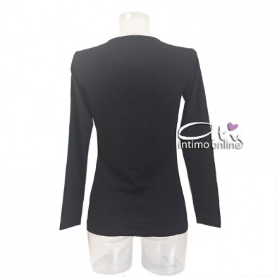 Jadea maglietta donna in cotone con inserto pizzo e tulle