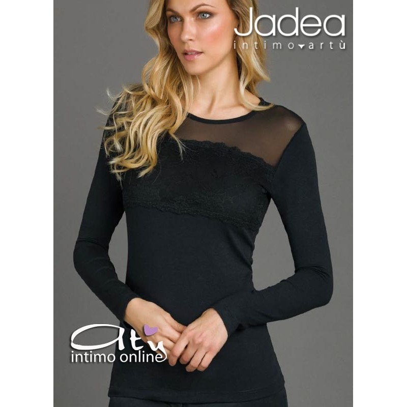 Jadea maglietta donna in cotone con inserto pizzo e tulle