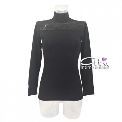 Jadea lupetto sottogiacca manica lunga con pizzo fiorato su decollete