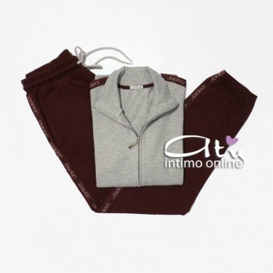 Tuta Jadea grigio melange e granata con giacca zip