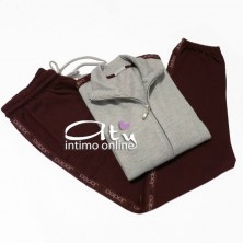 Tuta Jadea grigio melange e granata con giacca zip