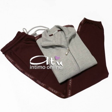 Tuta Jadea grigio melange e granata con giacca zip