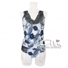 Completo lingerie da donna Magic Dream floreale Blu con lace nero