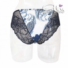 Completo lingerie da donna Magic Dream floreale Blu con lace nero