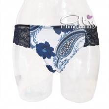 Completo lingerie da donna Magic Dream floreale Blu con lace nero