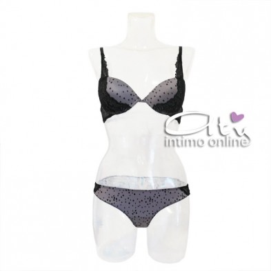 Completo intimo con reggiseno Pushup pois floccato Cool Infiore