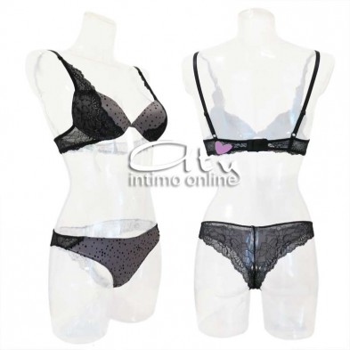 Completo intimo con reggiseno Pushup pois floccato Cool Infiore