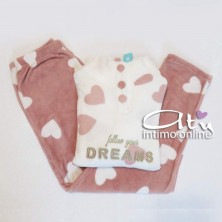 Pigiamada donna in coral panna con bottoni Infiore Big Love