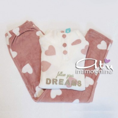 Pigiamada donna in coral panna con bottoni Infiore Big Love