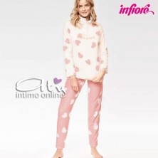 Pigiamada donna in coral panna con bottoni Infiore Big Love