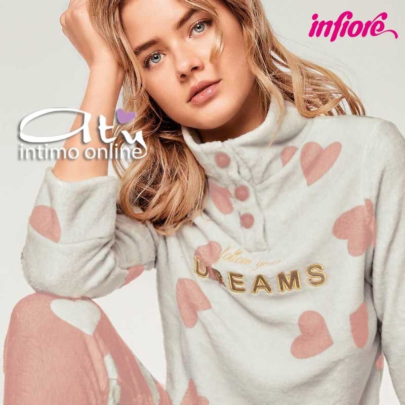 Pigiamada donna in coral panna con bottoni Infiore Big Love