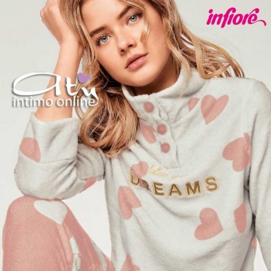 Pigiamada donna in coral panna con bottoni Infiore Big Love