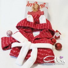 Vestaglia in coral rosso Festival con cappuccio - giacca camera donna