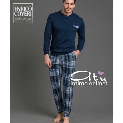 Pigiama uomo Coveri EP2067 Tartan blu pile punto milano