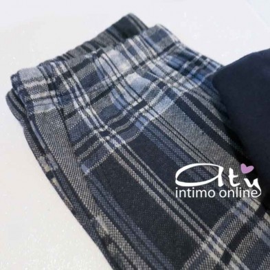 Pigiama uomo Coveri EP2067 Tartan blu pile punto milano