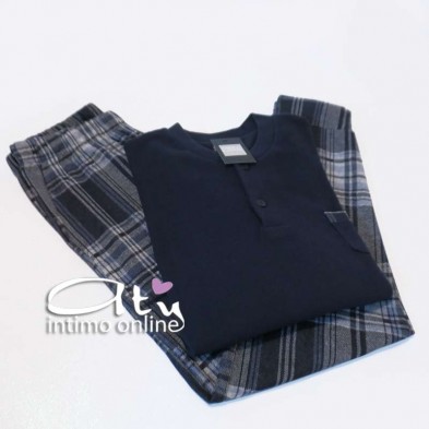Pigiama uomo Coveri EP2067 Tartan blu pile punto milano