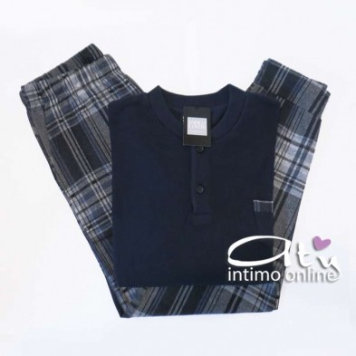 Pigiama uomo Coveri EP2067 Tartan blu pile punto milano