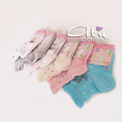 Calzini bambina in cotone Estivo Coveri a pois e micetto Pack 3 PZ
