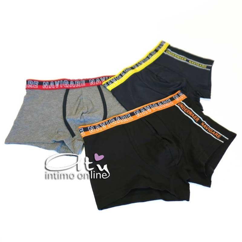 Navigare intimo boxer Tris liscio con elastico giallo, arancio e rosso