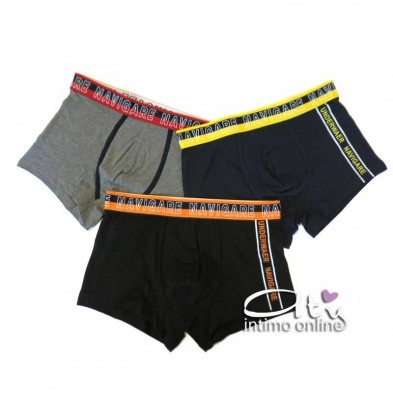 Navigare intimo boxer Tris liscio con elastico giallo, arancio e rosso