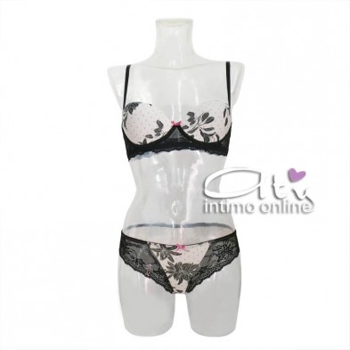Jadea reggiseno Balconcino e brasiliana intimo pois e fiori cotone e pizzo
