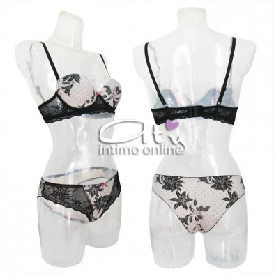 Jadea reggiseno Balconcino e brasiliana intimo pois e fiori cotone e pizzo