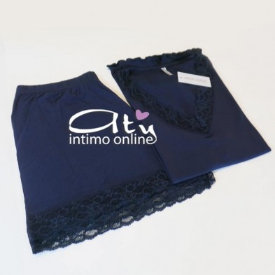 Pigiama estivo da donna rosa skin e Blu scuro con pizzo MagicDream