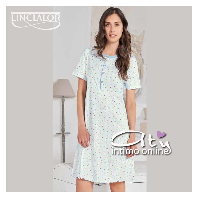 Linclalor camicia da notte mezza manica bianco violetta 74420