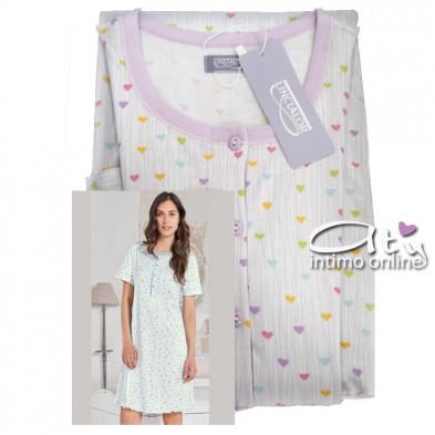 Linclalor camicia da notte mezza manica bianco violetta 74420