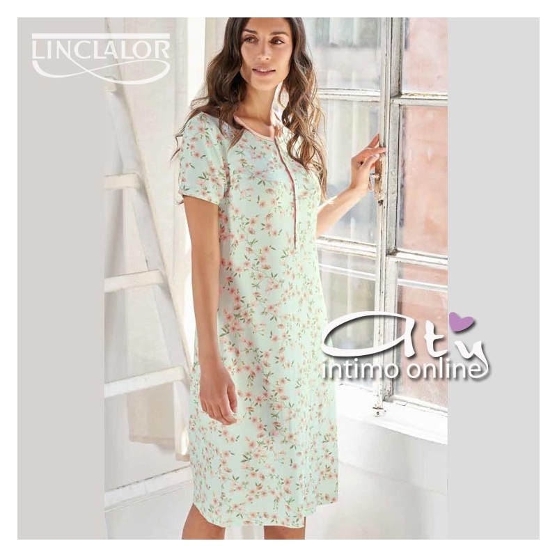 Linclalor camicia da notte mezza manica fiori gialli 2669
