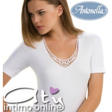 Maglia M/M Antonella BF14 cotone felpato inserto macramè