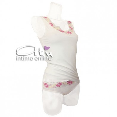 Jadea intimo donna Chic top e slip tulle pizzo e cotone
