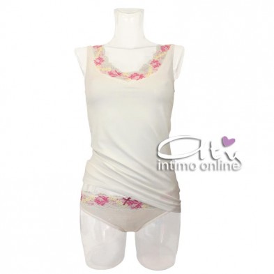 Jadea intimo donna Chic top e slip tulle pizzo e cotone