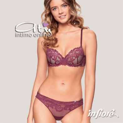 Completo reggiseno balconcino in pizzo rubino + brasiliano intimo