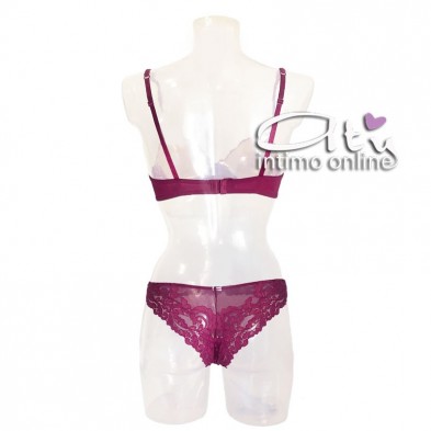 Completo reggiseno balconcino in pizzo rubino + brasiliano intimo