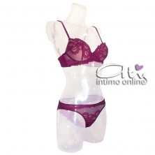 Completo reggiseno balconcino in pizzo rubino + brasiliano intimo