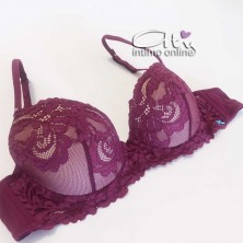Completo reggiseno balconcino in pizzo rubino + brasiliano intimo